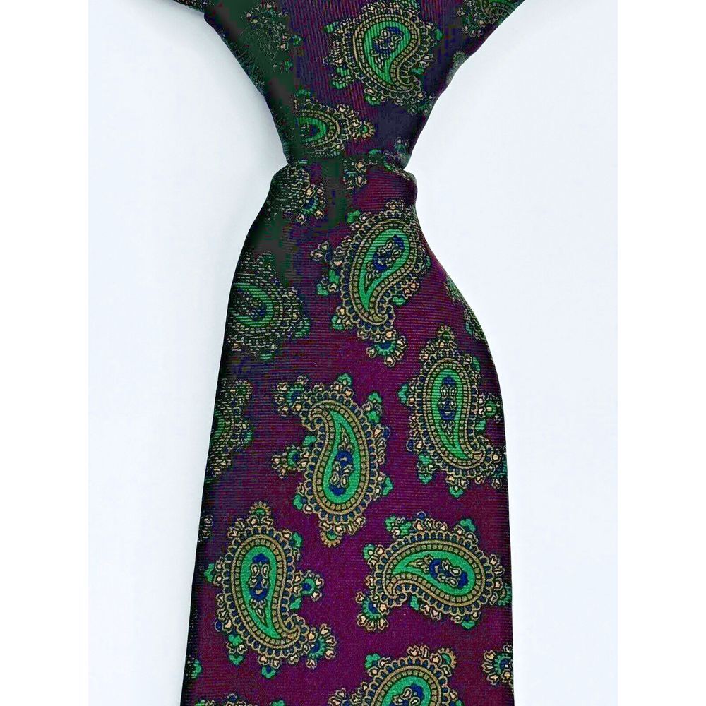 Rooster 100% Silk Tie Burgundy Green Paisley West End Collection 59"L 3.75"W.